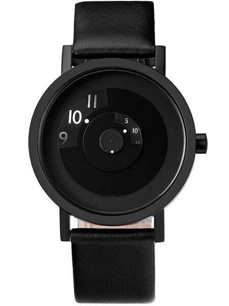 Projects 40mm Black Reveal Quartz Watch with Matching Leather Strap #7203BL-40
