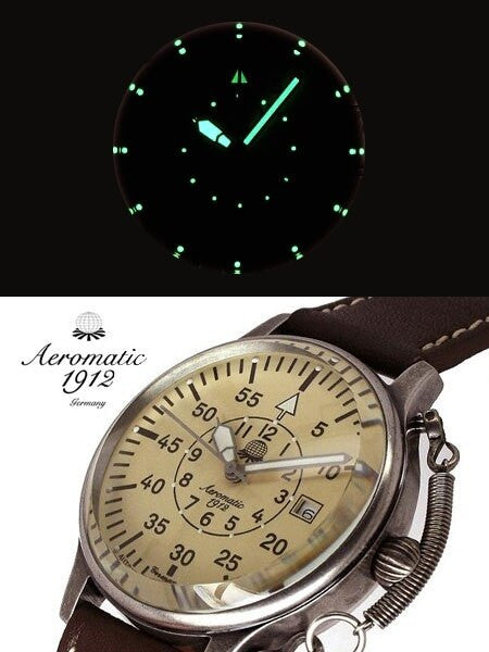 Aeromatic 1912 Automatic Aviator's Watch with Retro Crown Retention Spring #A1383