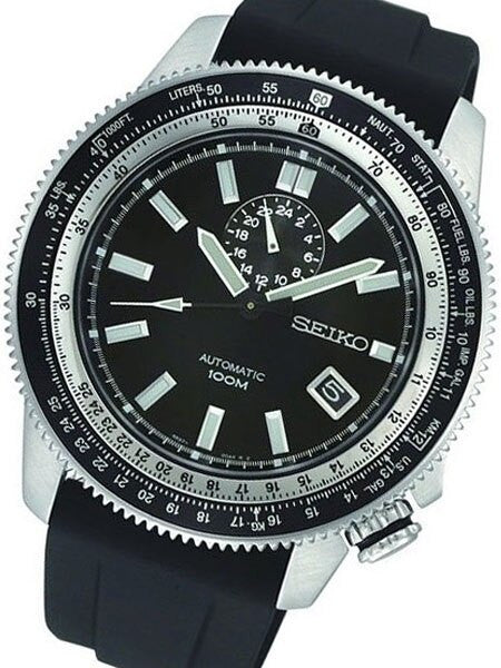 Seiko Superior Black Dial Hand Windable Automatic Watch with Slide Rule #SSA003K2