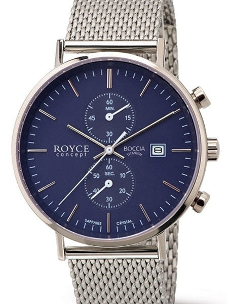 Boccia Mens Two-Eye Quartz Chronograph Watch with Blue Dial and 42.5mm Titanium Case #3752-05
