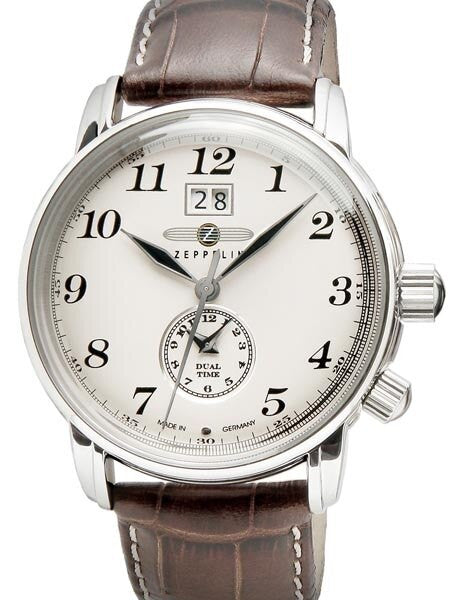 Scratch and Dent - Graf Zeppelin German Made, Dual Time, Big Date Watch with Two Crowns. #7644-5