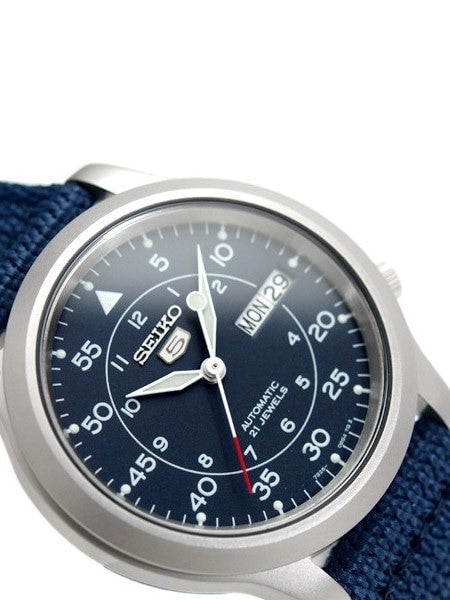 Seiko 5 Military Blue Dial Automatic Watch with Blue Canvas Strap