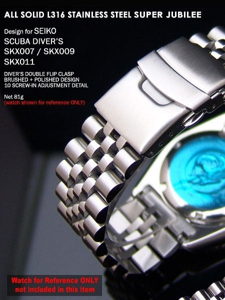 Strapcode 22mm Super-J "Louis" watch band for SEIKO Diver SKX007/009/011 Curved End #SS221803B020