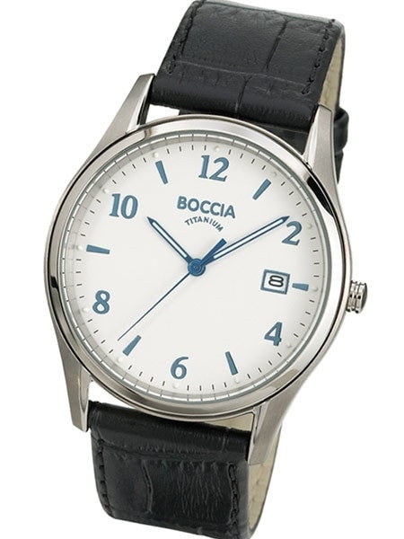 Boccia Mens Quartz Dress Watch with 39mm Titanium Case and Black Leather Strap #3562-01