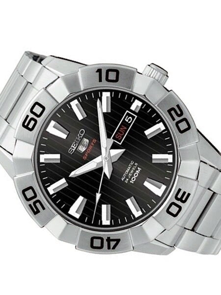 Seiko 45mm Sports 5 Automatic 24-Jewel Watch with Pinstriped Black Dial #SRPA51K1