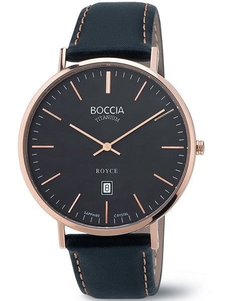 Boccia Mens Thin Quartz Watch with 42mm Rose Goldtone Titanium Case and a Sapphire Crystal #3589-05