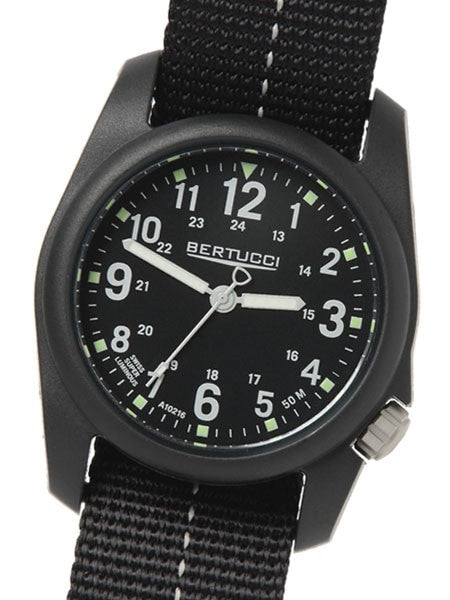 Bertucci DX3 Plus Resin Watch, Dash-Striped Nylon Strap, Black Dial - 11043