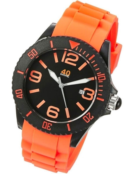 40Nine Black Plastic 41.5mm Case with Orange Silicone Rubber Strap #40NINE03-BLACK-TANG