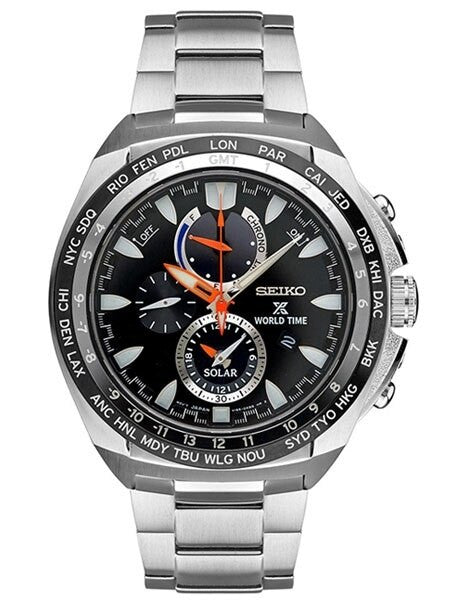 Cao Mẽ　SEIKO クロノグラフ　ソーラー　稼働品 Seiko Solar Powered Chronograph Watch with World Time and Daily