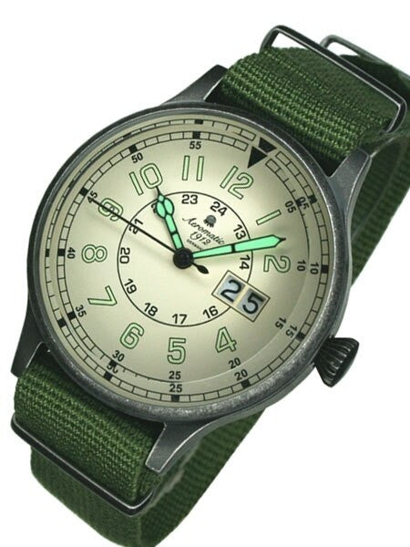Aeromatic 1912 Retro Military Watch with Big Date and Aged Patina Case  #A1254G