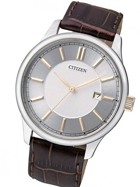 Citizen Quartz Dress Watch with White-Silver Dial and Leather Strap #BI1054-04A