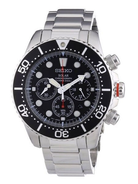 Seiko Solar Quartz Chronograph with Stop-Watch and 24-hour Sub-Dial  #SSC015
