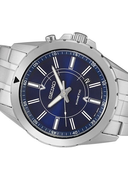 Seiko Kinetic Watch with a 42mm Stainless Steel Case, Blue Dial, and Power Reserve #SKA703