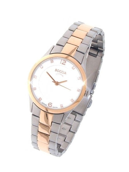 Boccia Ladies Quartz Watch with Rose Goldtone on Titanium Case and Bracelet #3227-04