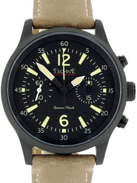 Techne Black PVD SparrowHawk Hand Wind Pilot Chronograph with 30-minute Stopwatch #373.162