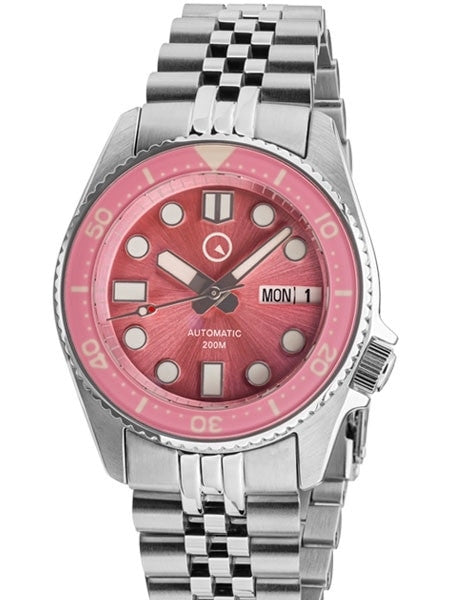 Islander 38mm Automatic Pink Dive Watch with Solid-Link Bracelet, AR Double Dome Sapphire Crystal, and Luminous Sapphire Bezel Insert #ISL-52