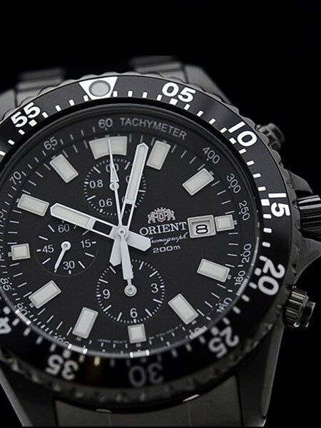 Orient Captain Quartz Sport Chronograph with Black PVD Case and Bracelet  #TT11001B