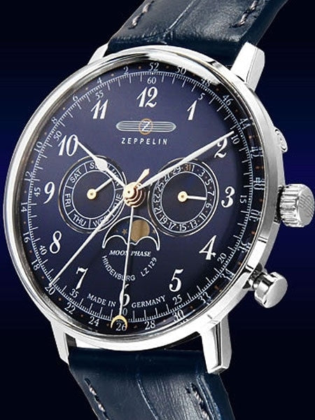 Graf Zeppelin Hindenburg Swiss Quartz Moonphase Calendar Watch #7036-3