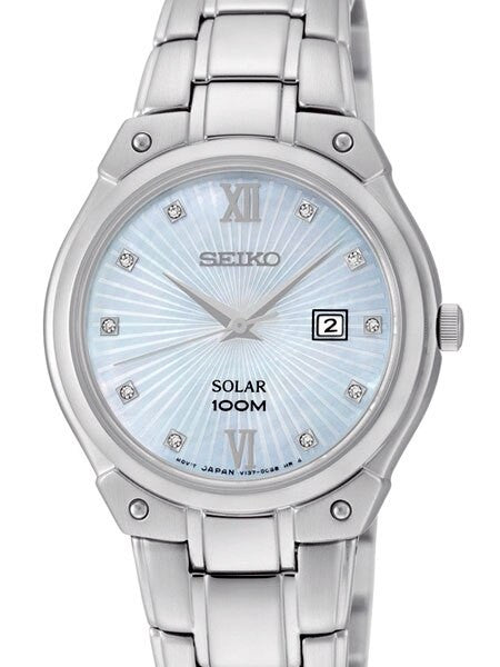 Seiko Ladies Solar Dress Watch with Blue Dial and Diamond Hour Markers #SUT213