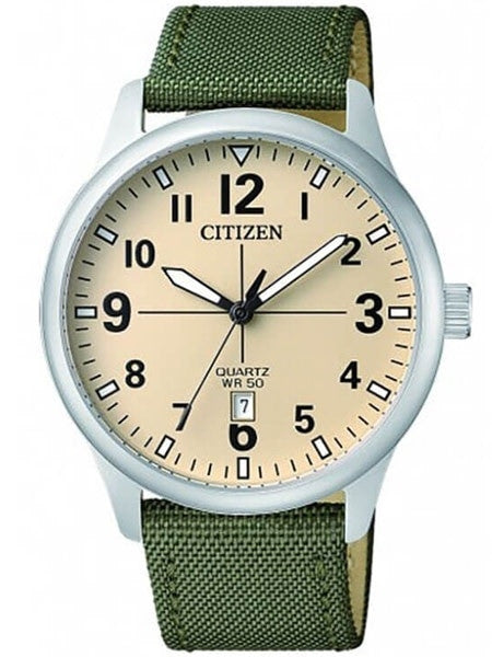 Citizen Champagne Dial Quartz Watch with Green Nylon Strap #BI1050-05X
