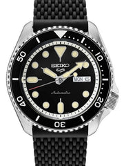 Seiko 5 Sports 24-Jewel Automatic Watch with Black Dial and Silicone Strap #SRPD93