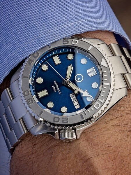 Islander Automatic Dive Watch with Bracelet, Double-Domed AR Sapphire Crystal, and Embossed Ceramic Bezel Insert #ISL-18