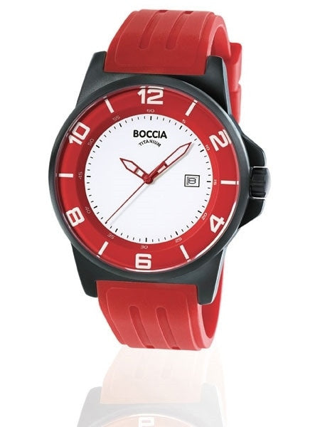 Boccia Mens Black Dial Quartz Sport Watch with 45mm Black Titanium Case and Rubber Strap #3535-55