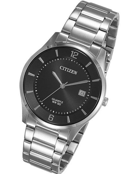 Citizen Thin Quartz Dress Watch with Black Dial and SS Bracelet #BD0041-89E