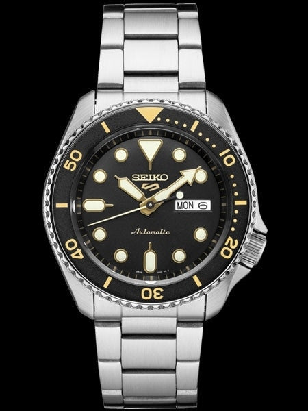 Seiko 5 Sports 24-Jewel Automatic Watch with Black Dial and SS Bracelet #SRPD57
