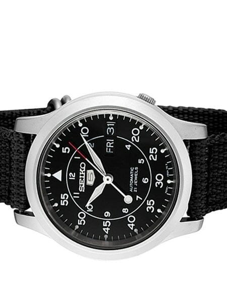 Scratch and Dent - Seiko 5 Military Black Dial Automatic Watch,  Black Canvas Strap #SNK809K2