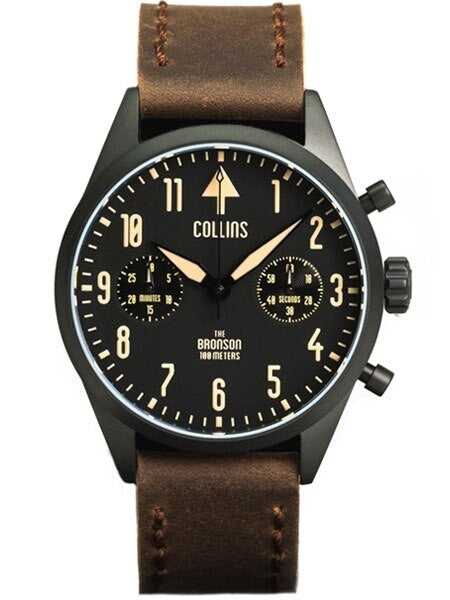 Collins Aviator-Styled Chronograph Watch with PVD Case and Sapphire Crystal #CW02212