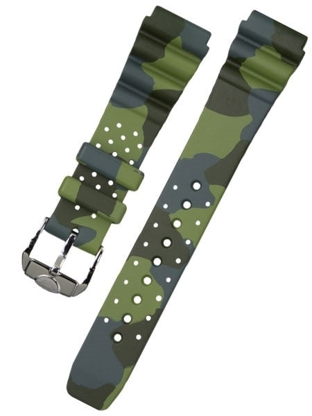 Squale 1521 OEM 20mm Green Camouflage Natural Rubber Dive Watch Strap #1521-GRN-CAMO