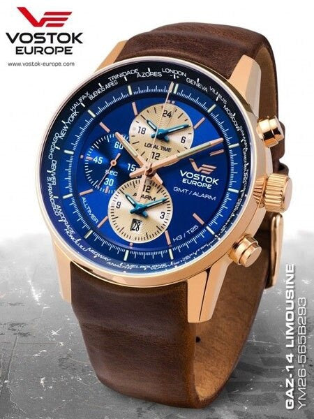 Vostok-Europe Gaz-Limo World-Time GMT Watch with Alarm #565B293
