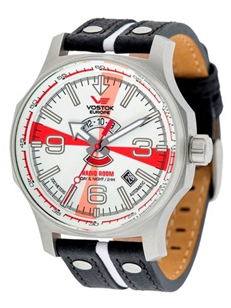 Vostok-Europe Radio Room, 32-Jewel Automatic Watch with White-Red Dial #595A532