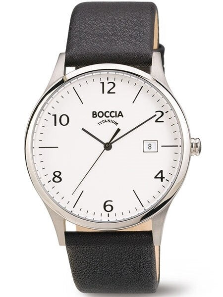 Boccia Mens Thin Quartz Dress Watch with 40mm Titanium Case and Leather Strap #3585-01
