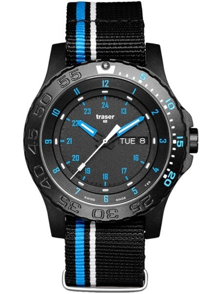 Traser Blue Infinity Watch with Sapphire Crystal and striped black strap #105545