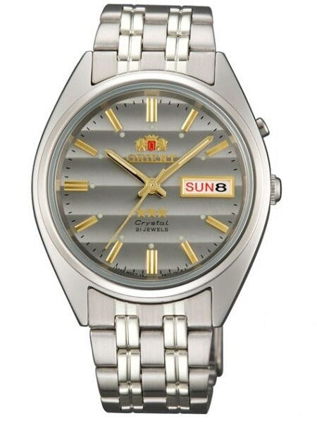 Orient Automatic Watch with Louver-Like Grey Dial, Day-Date and SS Bracelet #EM0401PK