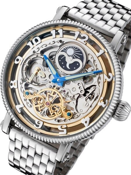 Rougois Dual Time Zone Skeleton Automatic Watch with Day/Night Dial RMAS