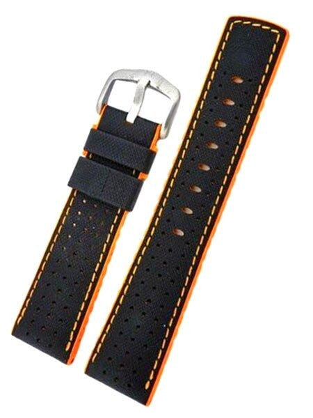 Hirsch ROBBY Sailcloth Effect Performance Watch Strap, Black and Orange #09176940-50
