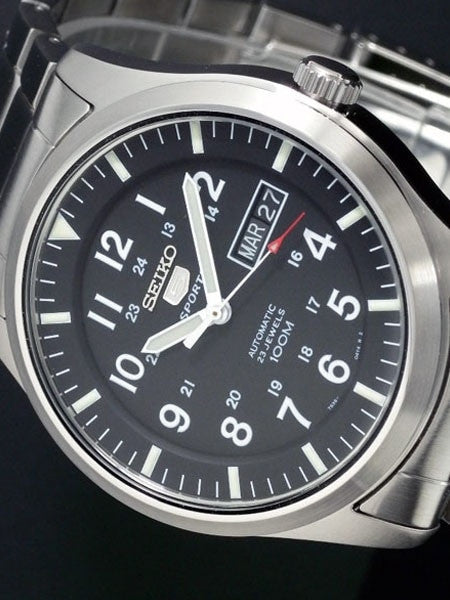 Seiko Military Black Dial Automatic Watch with 42mm Case, and SS Bracelet  #SNZG13K1