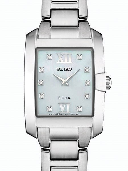 Seiko Women's Solar Dress Watch with 10 Diamond Hour Markers, Mother of Pearl Dial #SUP377