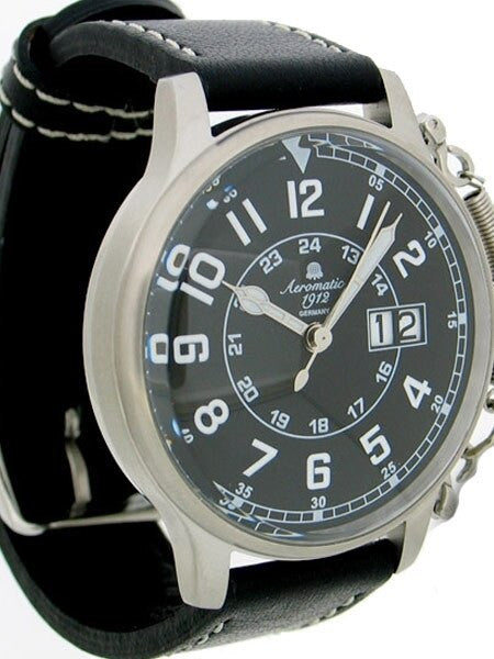 Aeromatic 1912 Quartz Aviator's Big Date Watch with Retro Crown Retention Spring #A1290