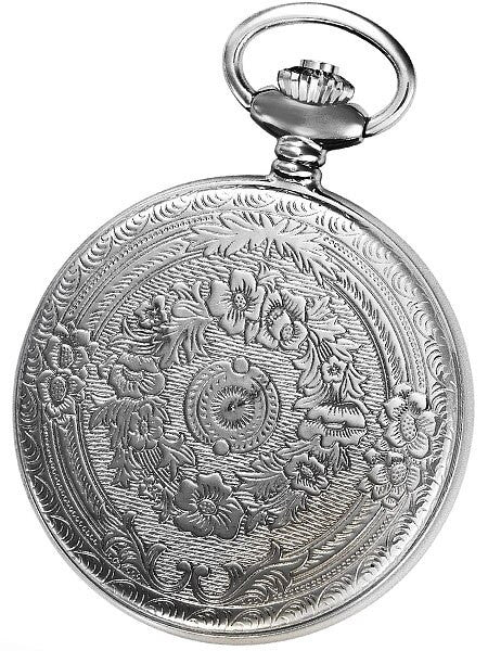 Charles-Hubert Mechanical Silver Tone Pocket Watch with Engraved Case #3804