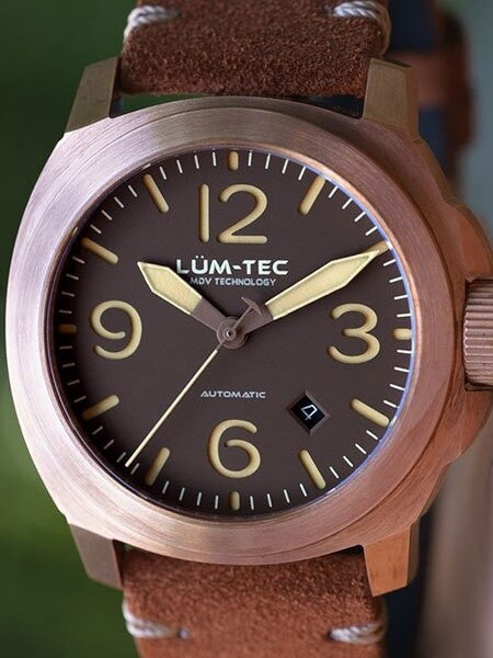Lum-Tec Bronze 44mm Swiss Automatic Watch with Double Curved AR Sapphire Crystal #M83