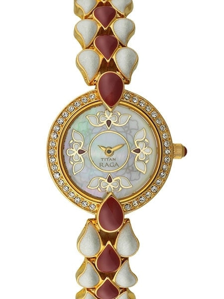 Titan Ladies Raga Jewelry Inspired Gold-Tone Quartz Watch with Bracelet #9747YM01