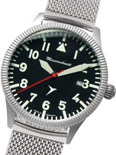 Messerschmitt 41mm Aviator Watch with Coin Edge Bezel, Mesh Bracelt #ME-134M