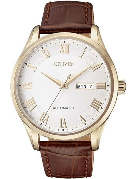 Citizen Automatic White Dial Watch with Brown Leather Strap #NH8363-14A