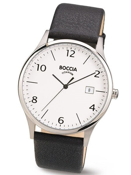 Boccia Mens Thin Quartz Dress Watch with 40mm Titanium Case and Leather Strap #3585-01