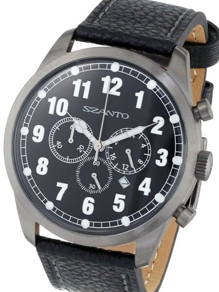 Szanto 46mm Black Ion Plated Vintage Inspired Chronograph Watch, 24-Hr Sub-Dial #2001