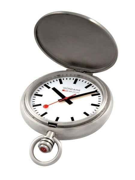 Mondaine Savonnette II Men's Quartz Pocket Watch with Stainless Steel Chain  #A660-30349-16SBB